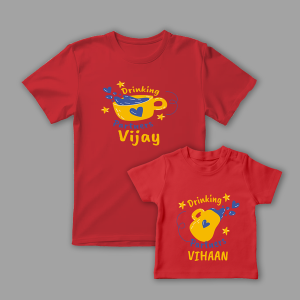 Celebrate the Fathers' day with "Drinking Partners" Red Colored Combo T-shirt