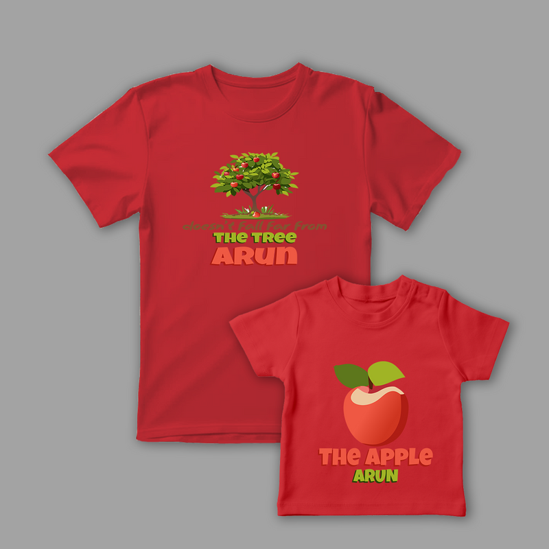 Celebrate the Fathers' day with "Apple and Apple tree" Red Colored Combo T-shirt