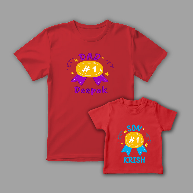 Celebrate the Fathers' day with "Dad & Son" Red Colored Combo T-shirt