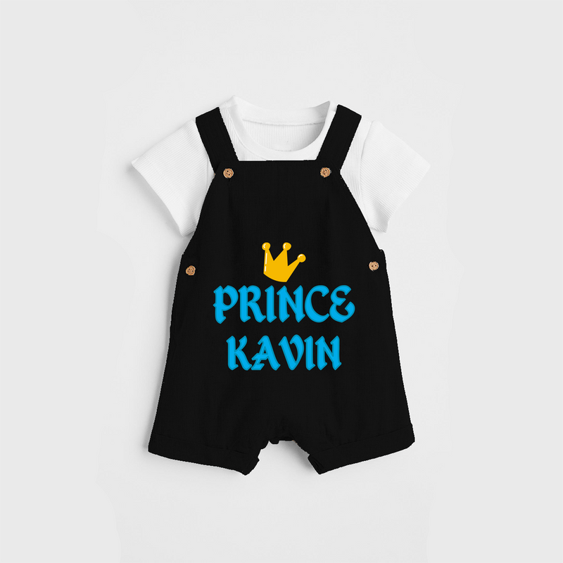 Celebrate "Prince" Themed Personalised Kids Dungaree - BLACK - 0 - 5 Months Old (Chest 18")