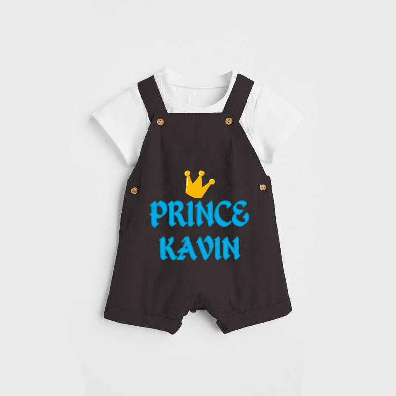 Celebrate "Prince" Themed Personalised Kids Dungaree - CHOCOLATE BROWN - 0 - 5 Months Old (Chest 18")