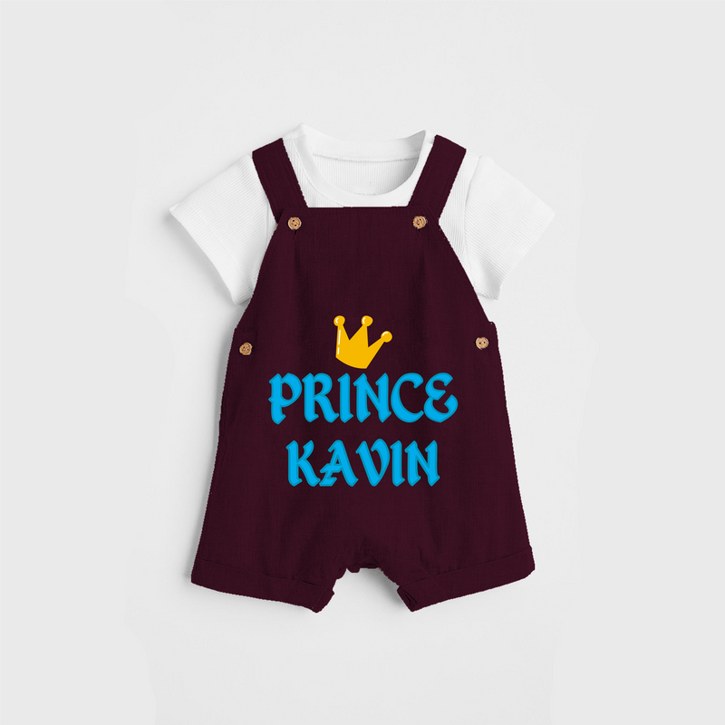 Celebrate "Prince" Themed Personalised Kids Dungaree - MAROON - 0 - 5 Months Old (Chest 18")