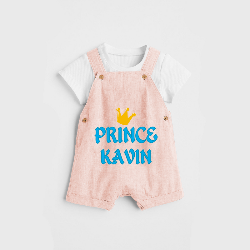Celebrate "Prince" Themed Personalised Kids Dungaree - PEACH - 0 - 5 Months Old (Chest 18")
