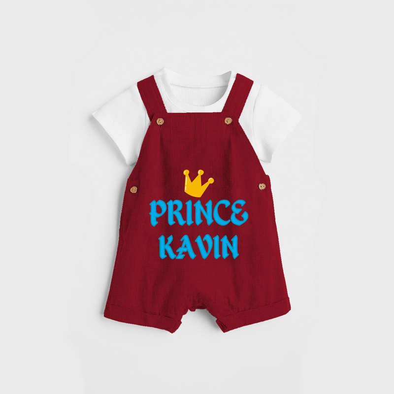 Celebrate "Prince" Themed Personalised Kids Dungaree - RED - 0 - 5 Months Old (Chest 18")