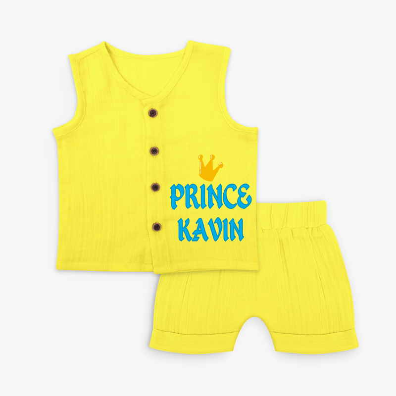 Celebrate "Prince" Themed Personalised Kids Jabla set - YELLOW - 0 - 3 Months Old (Chest 9.8")