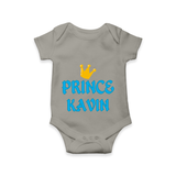 Celebrate "Prince" Themed Personalised Baby Rompers - GREY - 0 - 3 Months Old (Chest 16")