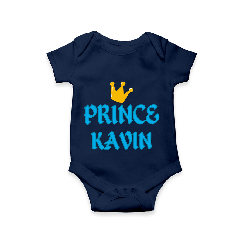 Celebrate "Prince" Themed Personalised Baby Rompers - NAVY BLUE - 0 - 3 Months Old (Chest 16")