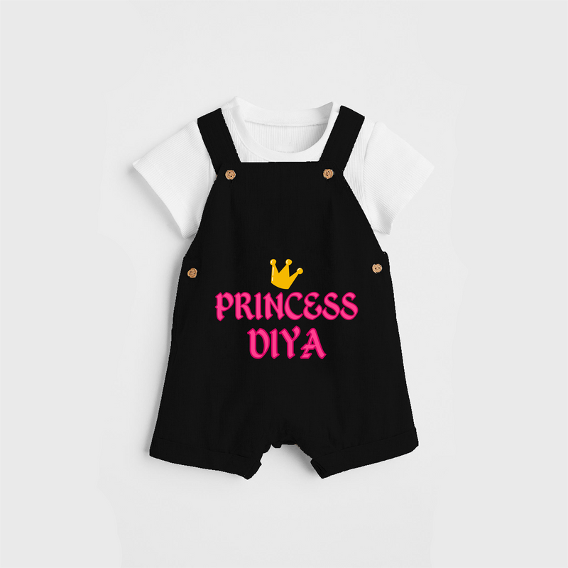 Celebrate "Princess" Themed Personalised Kids Dungaree - BLACK - 0 - 5 Months Old (Chest 18")