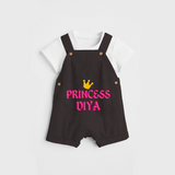 Celebrate "Princess" Themed Personalised Kids Dungaree - CHOCOLATE BROWN - 0 - 5 Months Old (Chest 18")