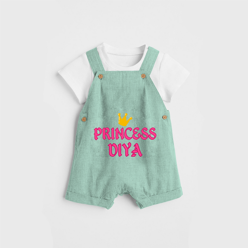 Celebrate "Princess" Themed Personalised Kids Dungaree - LIGHT GREEN - 0 - 5 Months Old (Chest 18")