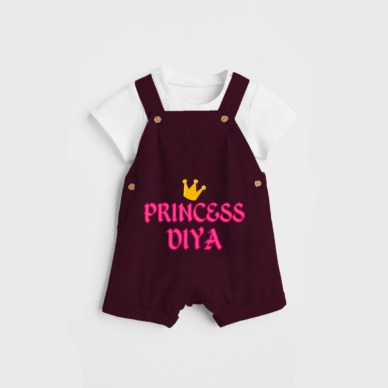 Celebrate "Princess" Themed Personalised Kids Dungaree - MAROON - 0 - 5 Months Old (Chest 18")