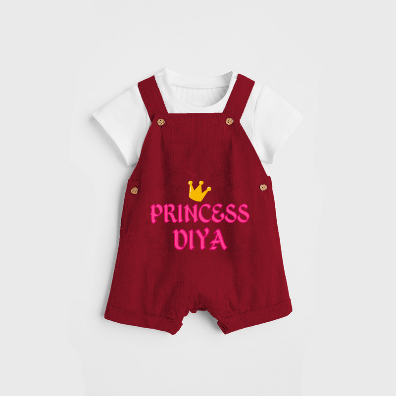 Celebrate "Princess" Themed Personalised Kids Dungaree - RED - 0 - 5 Months Old (Chest 18")