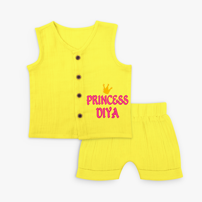 Celebrate "Princess" Themed Personalised Kids Jabla set - YELLOW - 0 - 3 Months Old (Chest 9.8")