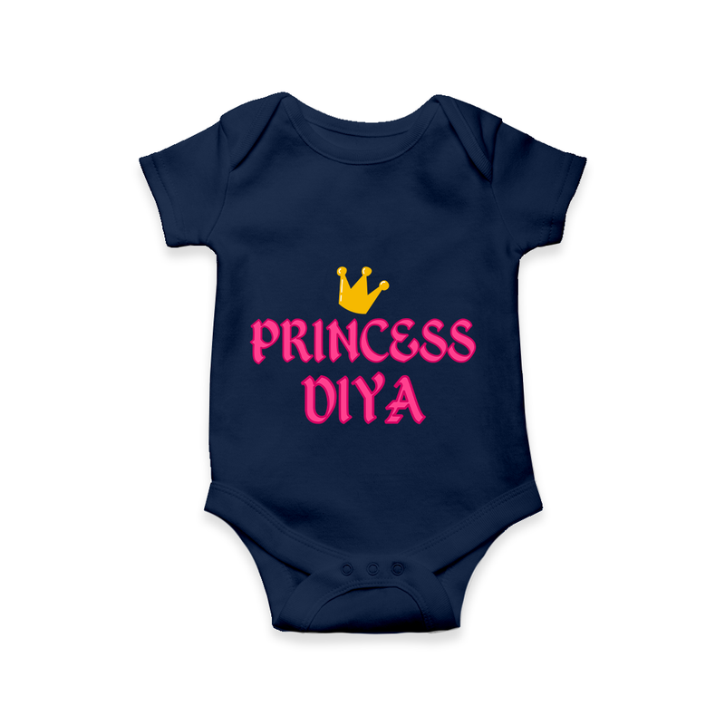 Celebrate "Princess" Themed Personalised Baby Rompers - NAVY BLUE - 0 - 3 Months Old (Chest 16")