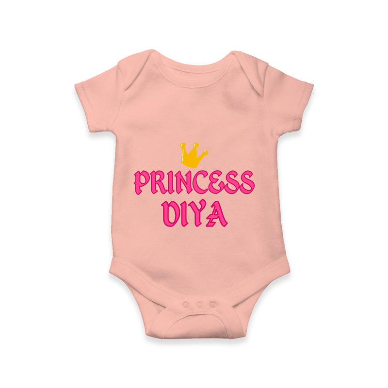 Celebrate "Princess" Themed Personalised Baby Rompers - PEACH - 0 - 3 Months Old (Chest 16")