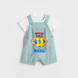Celebrate "Super DAD" Themed Personalised Kids Dungaree - ARCTIC BLUE - 0 - 5 Months Old (Chest 18")