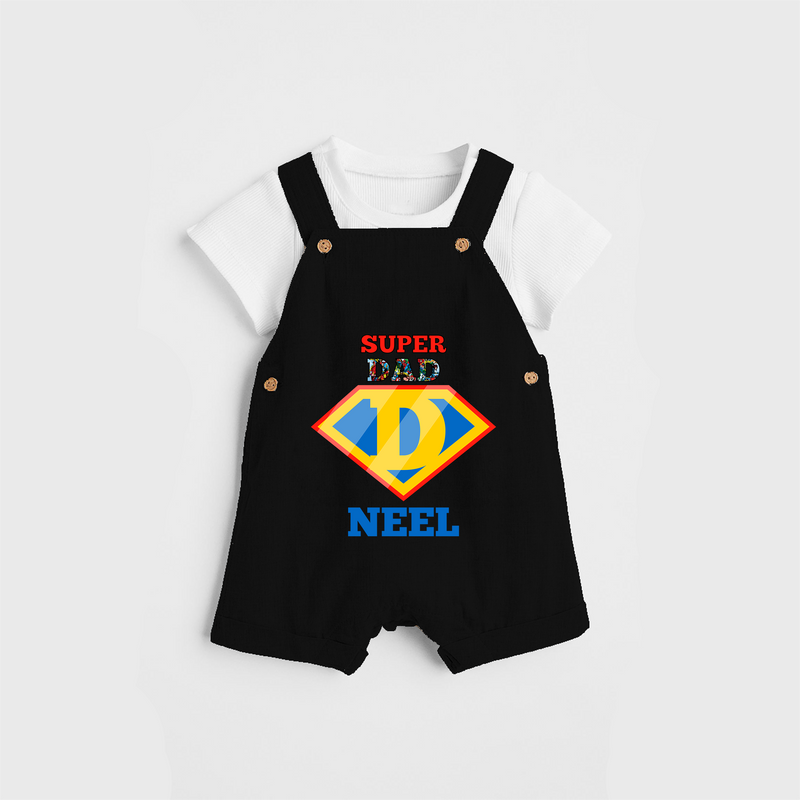 Celebrate "Super DAD" Themed Personalised Kids Dungaree - BLACK - 0 - 5 Months Old (Chest 18")