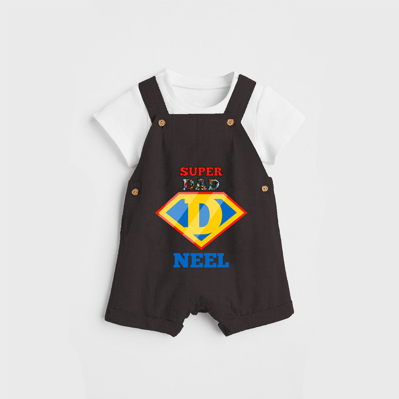 Celebrate "Super DAD" Themed Personalised Kids Dungaree - CHOCOLATE BROWN - 0 - 5 Months Old (Chest 18")