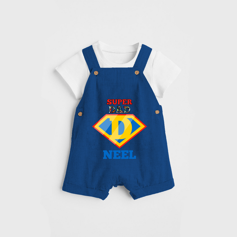 Celebrate "Super DAD" Themed Personalised Kids Dungaree - COBALT BLUE - 0 - 5 Months Old (Chest 18")