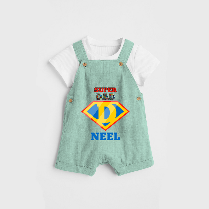 Celebrate "Super DAD" Themed Personalised Kids Dungaree - LIGHT GREEN - 0 - 5 Months Old (Chest 18")