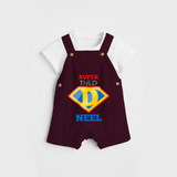 Celebrate "Super DAD" Themed Personalised Kids Dungaree - MAROON - 0 - 5 Months Old (Chest 18")