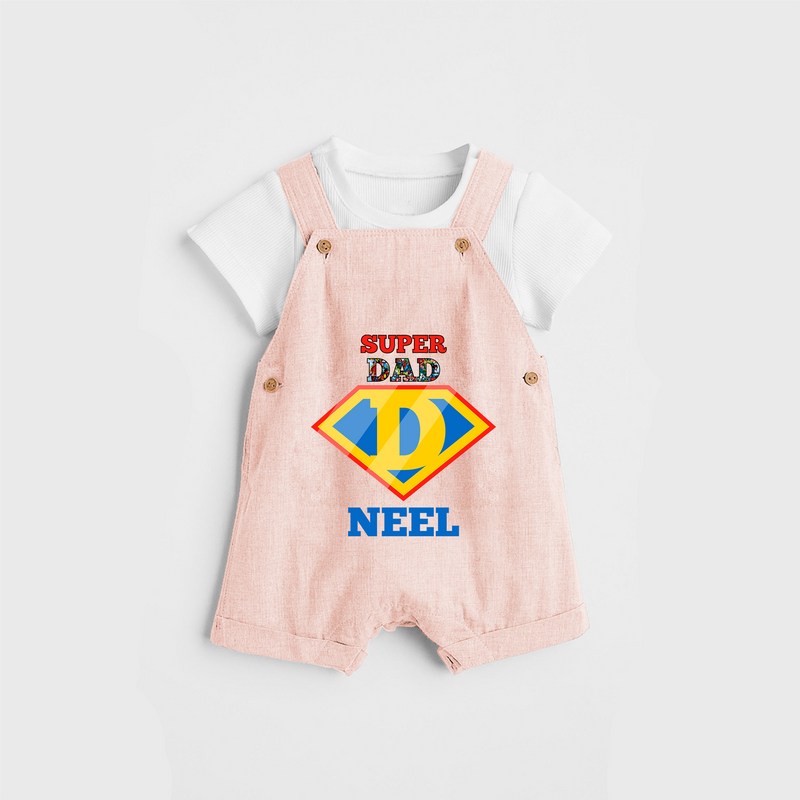 Celebrate "Super DAD" Themed Personalised Kids Dungaree - PEACH - 0 - 5 Months Old (Chest 18")