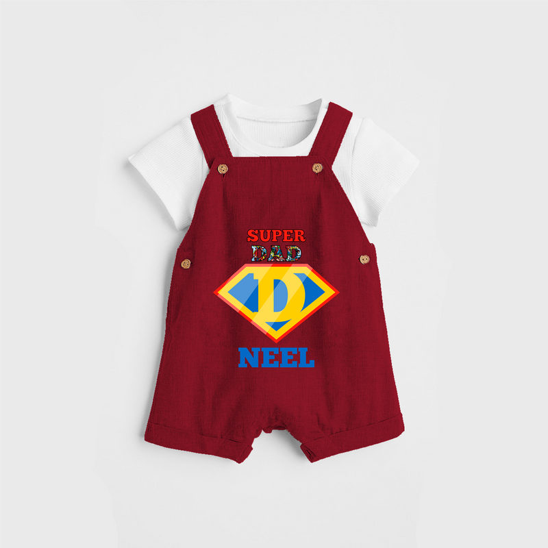 Celebrate "Super DAD" Themed Personalised Kids Dungaree - RED - 0 - 5 Months Old (Chest 18")