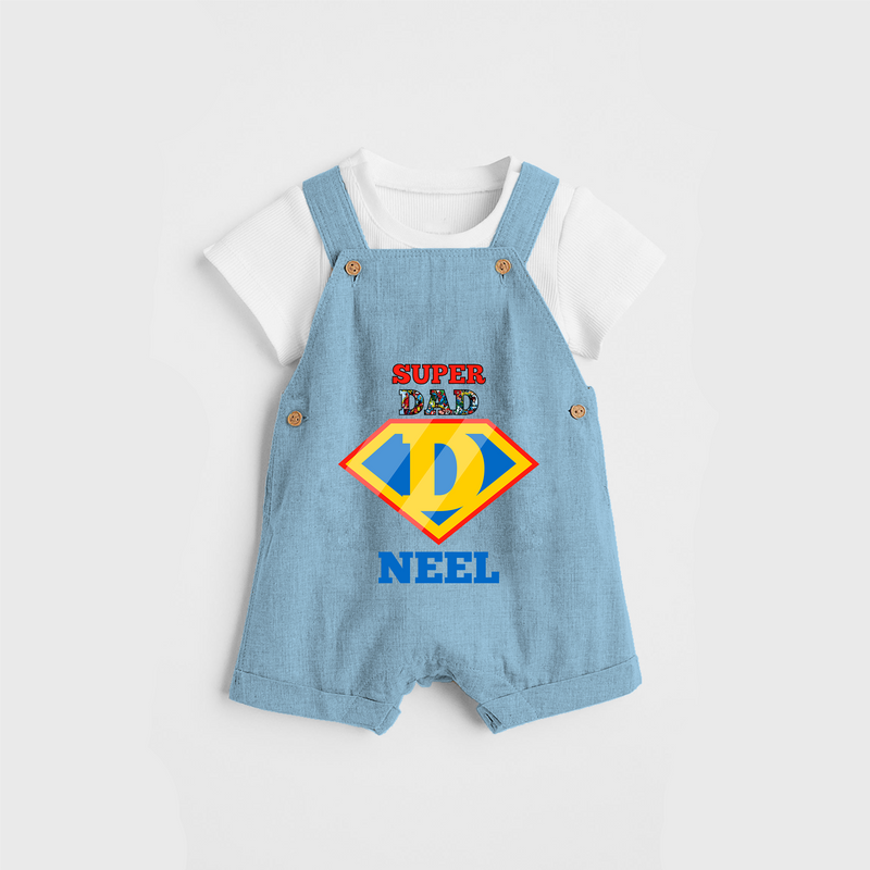 Celebrate "Super DAD" Themed Personalised Kids Dungaree - SKY BLUE - 0 - 5 Months Old (Chest 18")