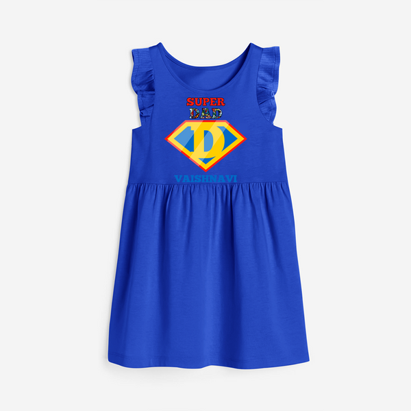 Celebrate "Super DAD" Themed Personalised Girls Frock - ROYAL BLUE - 0 - 6 Months Old (Chest 18")