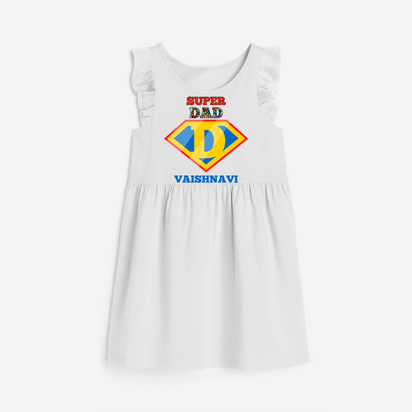 Celebrate "Super DAD" Themed Personalised Girls Frock - WHITE - 0 - 6 Months Old (Chest 18")