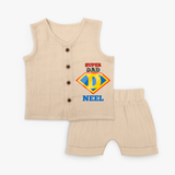 Celebrate "Super DAD" Themed Personalised Kids Jabla set - CREAM - 0 - 3 Months Old (Chest 9.8")