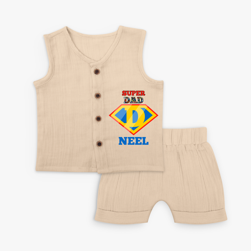 Celebrate "Super DAD" Themed Personalised Kids Jabla set - CREAM - 0 - 3 Months Old (Chest 9.8")