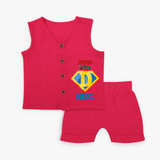 Celebrate "Super DAD" Themed Personalised Kids Jabla set - CRIMSON - 0 - 3 Months Old (Chest 9.8")