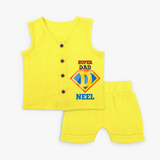Celebrate "Super DAD" Themed Personalised Kids Jabla set - YELLOW - 0 - 3 Months Old (Chest 9.8")