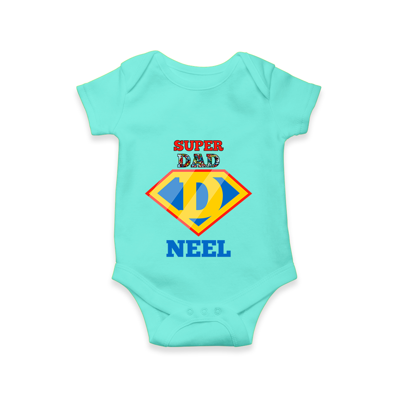 Celebrate "Super DAD" Themed Personalised Baby Rompers - ARCTIC BLUE - 0 - 3 Months Old (Chest 16")