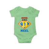 Celebrate "Super DAD" Themed Personalised Baby Rompers - GREEN - 0 - 3 Months Old (Chest 16")