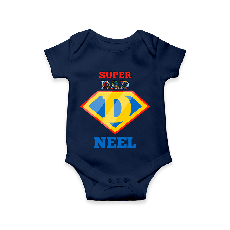 Celebrate "Super DAD" Themed Personalised Baby Rompers - NAVY BLUE - 0 - 3 Months Old (Chest 16")
