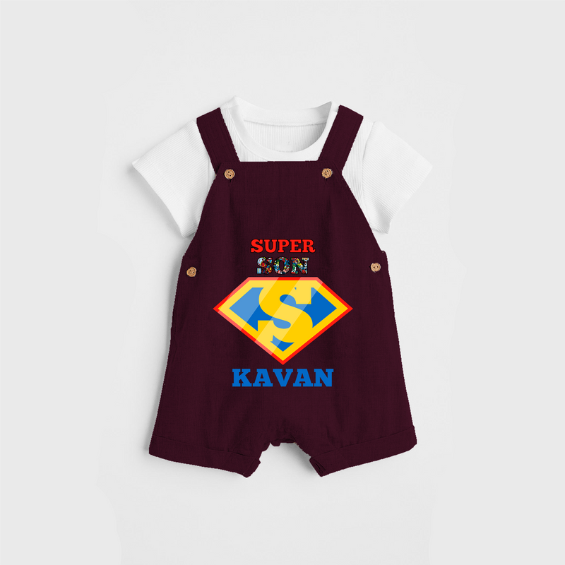 Celebrate "Super Son" Themed Personalised Kids Dungaree - MAROON - 0 - 5 Months Old (Chest 18")