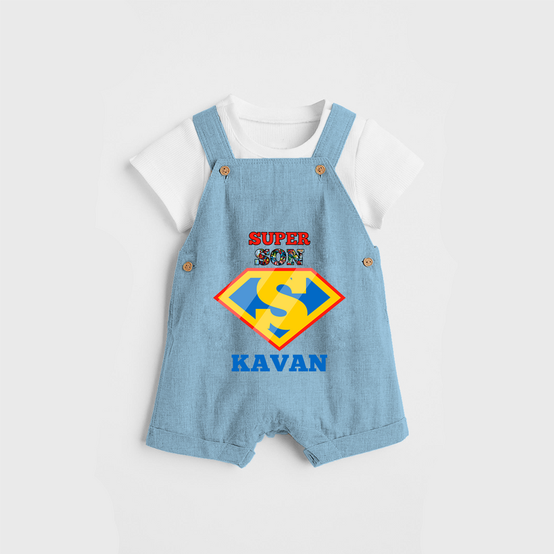 Celebrate "Super Son" Themed Personalised Kids Dungaree - SKY BLUE - 0 - 5 Months Old (Chest 18")