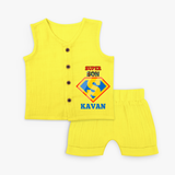 Celebrate "Super Son" Themed Personalised Kids Jabla set - YELLOW - 0 - 3 Months Old (Chest 9.8")