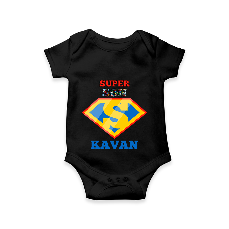 Celebrate "Super Son" Themed Personalised Baby Rompers - BLACK - 0 - 3 Months Old (Chest 16")