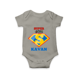Celebrate "Super Son" Themed Personalised Baby Rompers - GREY - 0 - 3 Months Old (Chest 16")