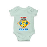 Celebrate "Super Son" Themed Personalised Baby Rompers - MINT GREEN - 0 - 3 Months Old (Chest 16")