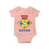 Celebrate "Super Son" Themed Personalised Baby Rompers - PEACH - 0 - 3 Months Old (Chest 16")