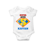 Celebrate "Super Son" Themed Personalised Baby Rompers - WHITE - 0 - 3 Months Old (Chest 16")