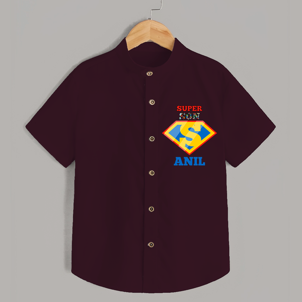 Celebrate "Super Son" Themed Personalised Kids Shirt - MAROON - 0 - 6 Months Old (Chest 21")