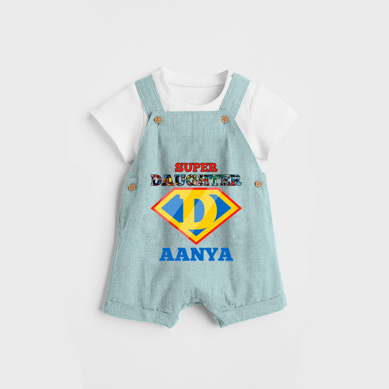 Celebrate "Super Daughter" Themed Personalised Kids Dungaree - ARCTIC BLUE - 0 - 5 Months Old (Chest 18")