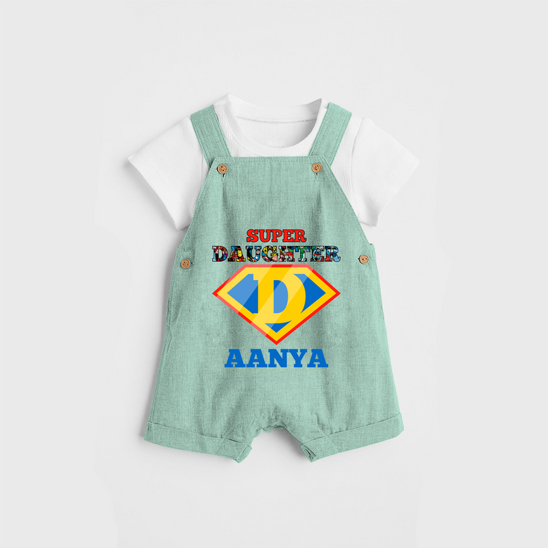 Celebrate "Super Daughter" Themed Personalised Kids Dungaree - LIGHT GREEN - 0 - 5 Months Old (Chest 18")