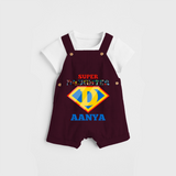 Celebrate "Super Daughter" Themed Personalised Kids Dungaree - MAROON - 0 - 5 Months Old (Chest 18")