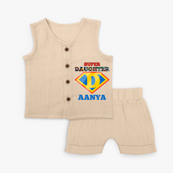 Celebrate "Super Daughter" Themed Personalised Kids Jabla set - CREAM - 0 - 3 Months Old (Chest 9.8")